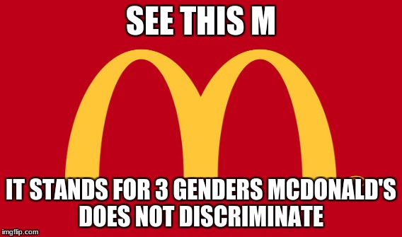 Equality  | SEE THIS M; IT STANDS FOR 3 GENDERS MCDONALD'S DOES NOT DISCRIMINATE | image tagged in memes | made w/ Imgflip meme maker
