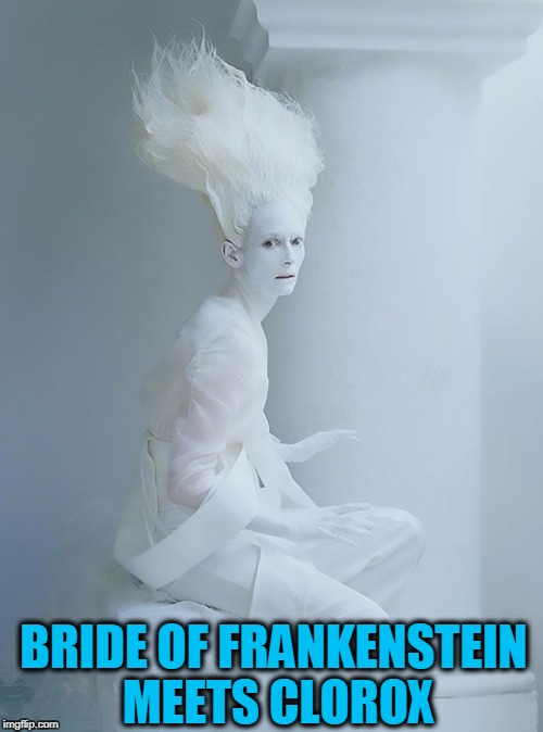 Funny Thing Happened on the Way to the Bleach Factory | BRIDE OF FRANKENSTEIN MEETS CLOROX | image tagged in tilda swinton,vince vance,art for art's sake | made w/ Imgflip meme maker