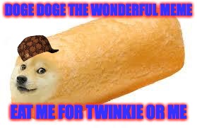 twinkie doge | DOGE DOGE THE WONDERFUL MEME; EAT ME FOR TWINKIE OR ME | image tagged in twinkie doge,scumbag | made w/ Imgflip meme maker