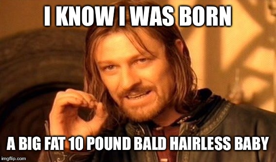 One Does Not Simply Meme | I KNOW I WAS BORN A BIG FAT 10 POUND BALD HAIRLESS BABY | image tagged in memes,one does not simply | made w/ Imgflip meme maker