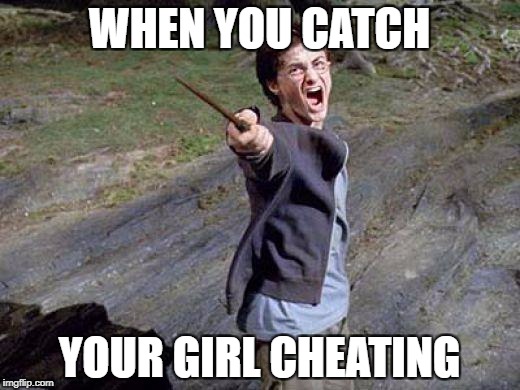 Harry Potter Yelling | WHEN YOU CATCH; YOUR GIRL CHEATING | image tagged in harry potter yelling | made w/ Imgflip meme maker