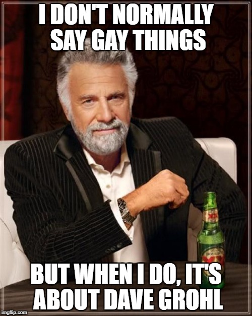 The Most Interesting Man In The World | I DON'T NORMALLY SAY GAY THINGS; BUT WHEN I DO, IT'S ABOUT DAVE GROHL | image tagged in memes,the most interesting man in the world | made w/ Imgflip meme maker