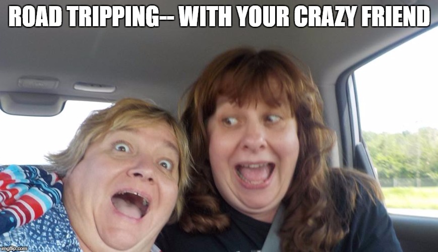 road trip | ROAD TRIPPING-- WITH YOUR CRAZY FRIEND | image tagged in road trip | made w/ Imgflip meme maker