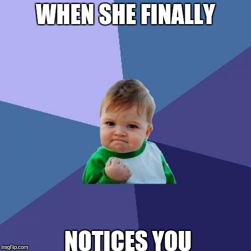 Success Kid Meme | WHEN SHE FINALLY; NOTICES YOU | image tagged in memes,success kid | made w/ Imgflip meme maker