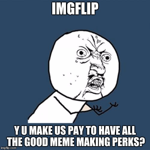 Y U No Meme | IMGFLIP; Y U MAKE US PAY TO HAVE ALL THE GOOD MEME MAKING PERKS? | image tagged in memes,y u no | made w/ Imgflip meme maker