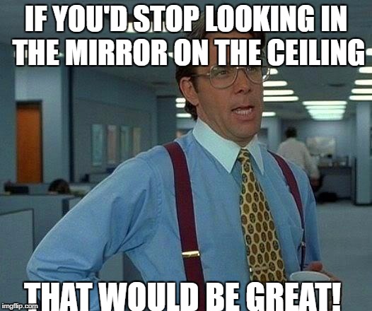 That Would Be Great Meme | IF YOU'D STOP LOOKING IN THE MIRROR ON THE CEILING THAT WOULD BE GREAT! | image tagged in memes,that would be great | made w/ Imgflip meme maker