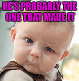 Skeptical Baby Meme | HE'S PROBABLY THE ONE THAT MADE IT | image tagged in memes,skeptical baby | made w/ Imgflip meme maker