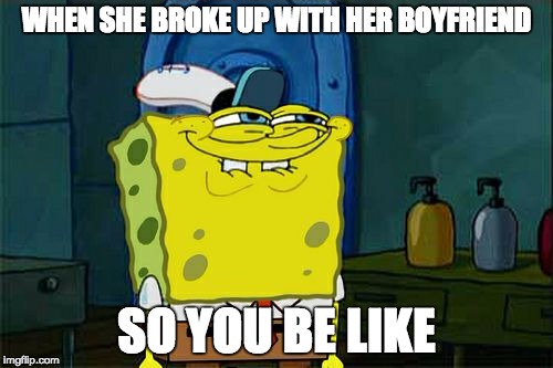 Don't You Squidward Meme | WHEN SHE BROKE UP WITH HER BOYFRIEND; SO YOU BE LIKE | image tagged in memes,dont you squidward | made w/ Imgflip meme maker
