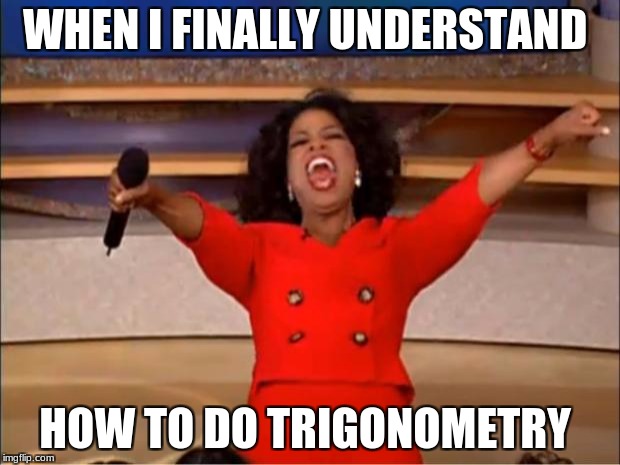 Oprah You Get A Meme | WHEN I FINALLY UNDERSTAND; HOW TO DO TRIGONOMETRY | image tagged in memes,oprah you get a | made w/ Imgflip meme maker