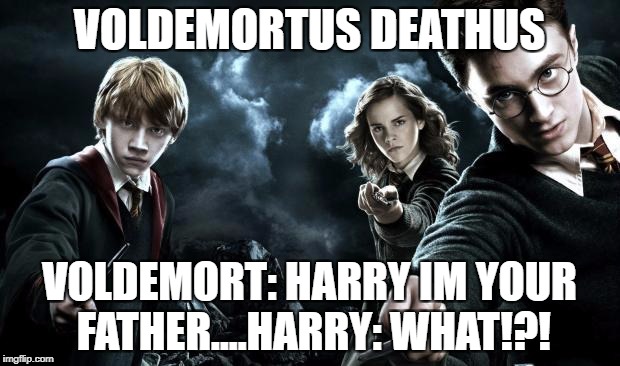 Harry Potter Wands | VOLDEMORTUS DEATHUS; VOLDEMORT: HARRY IM YOUR FATHER....HARRY:
WHAT!?! | image tagged in harry potter wands | made w/ Imgflip meme maker