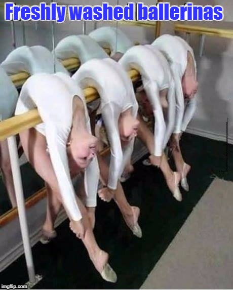 They still look dirty to me |  Freshly washed ballerinas | image tagged in ballerina,wash,undouche me,clean,stale,hanging stuff | made w/ Imgflip meme maker