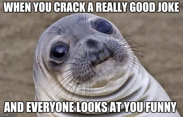 We've all had it before... | WHEN YOU CRACK A REALLY GOOD JOKE; AND EVERYONE LOOKS AT YOU FUNNY | image tagged in memes,awkward moment sealion | made w/ Imgflip meme maker