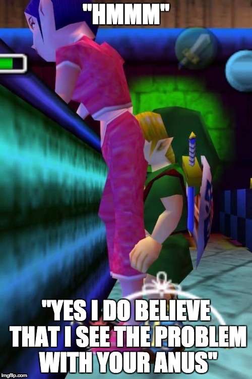 link eating ass | "HMMM"; "YES I DO BELIEVE THAT I SEE THE PROBLEM WITH YOUR ANUS" | image tagged in link eating ass | made w/ Imgflip meme maker
