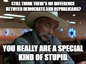special kind of stupid | STILL THINK THERE'S NO DIFFERENCE BETWEEN DEMOCRATS AND REPUBLICANS? YOU REALLY ARE A SPECIAL KIND OF STUPID. | image tagged in special kind of stupid | made w/ Imgflip meme maker