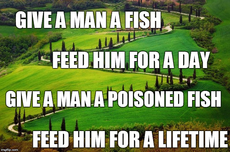 Words to...umm...live by... | GIVE A MAN A FISH; FEED HIM FOR A DAY; GIVE A MAN A POISONED FISH; FEED HIM FOR A LIFETIME | image tagged in funny memes | made w/ Imgflip meme maker