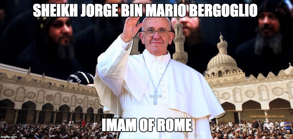 SHEIKH JORGE BIN MARIO BERGOGLIO; IMAM OF ROME | image tagged in pope imam | made w/ Imgflip meme maker