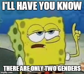 I'll Have You Know Spongebob | I'LL HAVE YOU KNOW; THERE ARE ONLY TWO GENDERS | image tagged in memes,ill have you know spongebob | made w/ Imgflip meme maker