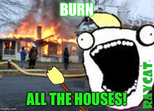 Disaster All The Y | BURN ALL THE HOUSES! | image tagged in disaster all the y | made w/ Imgflip meme maker