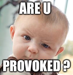 Skeptical Baby Meme | ARE U; PROVOKED ? | image tagged in memes,skeptical baby | made w/ Imgflip meme maker