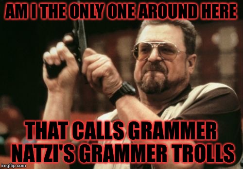 Well I found out today that I'm part german so please no hate ( I'm from america just a heads up) | AM I THE ONLY ONE AROUND HERE; THAT CALLS GRAMMER NATZI'S GRAMMER TROLLS | image tagged in memes,am i the only one around here,meme | made w/ Imgflip meme maker
