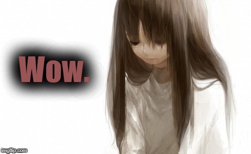 Wow--sad anime girl | Wow. | image tagged in sad anime girl,sad,wow,depression,depressed | made w/ Imgflip meme maker