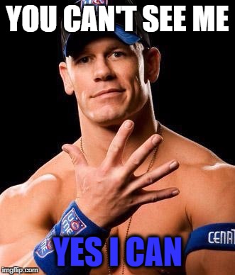 john cena meme 4 life | YOU CAN'T SEE ME; YES I CAN | image tagged in john cena | made w/ Imgflip meme maker