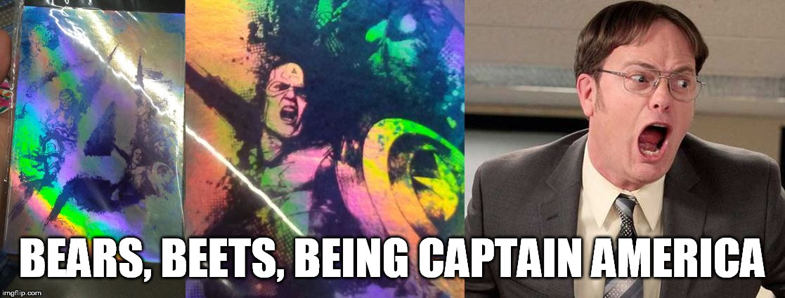 Captain Dwight |  BEARS, BEETS, BEING CAPTAIN AMERICA | image tagged in captain schrute,the office,the avengers,captain america,dwight schrute,marvel | made w/ Imgflip meme maker