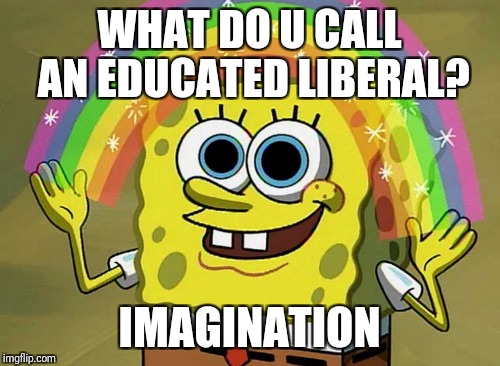 Imagination Spongebob Meme | WHAT DO U CALL AN EDUCATED LIBERAL? IMAGINATION | image tagged in memes,imagination spongebob,college liberal,liberal logic,liberals | made w/ Imgflip meme maker