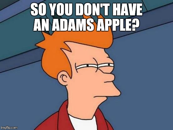 Futurama Fry | SO YOU DON'T HAVE AN ADAMS APPLE? | image tagged in memes,futurama fry | made w/ Imgflip meme maker