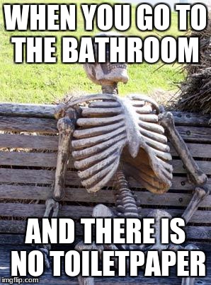 Waiting Skeleton Meme | WHEN YOU GO TO THE BATHROOM; AND THERE IS NO TOILETPAPER | image tagged in memes,waiting skeleton | made w/ Imgflip meme maker