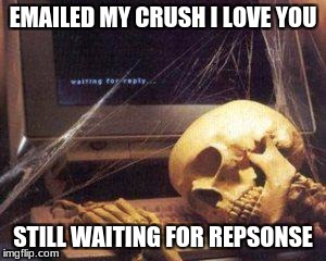 waiting for Gordon ruling | EMAILED MY CRUSH I LOVE YOU; STILL WAITING FOR REPSONSE | image tagged in waiting for gordon ruling | made w/ Imgflip meme maker