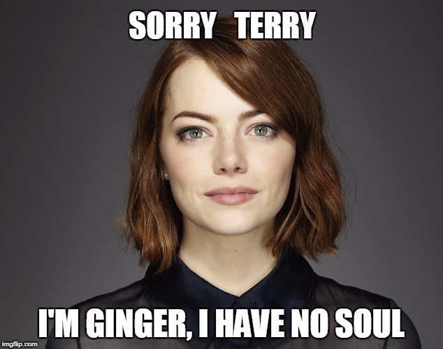 SORRY


TERRY; I'M GINGER, I HAVE NO SOUL | made w/ Imgflip meme maker