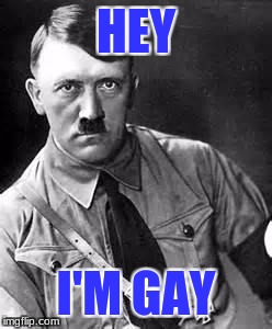 Adolf Hitler | HEY; I'M GAY | image tagged in adolf hitler | made w/ Imgflip meme maker