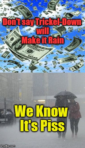 Don't say Trickel-Down will Make it Rain; We Know It's Piss | image tagged in economics,trickle down | made w/ Imgflip meme maker