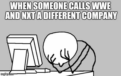 Computer Guy Facepalm Meme | WHEN SOMEONE CALLS WWE AND NXT A DIFFERENT COMPANY | image tagged in memes,computer guy facepalm | made w/ Imgflip meme maker