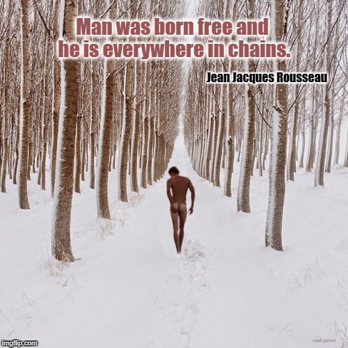Man was born free and he is everywhere in chains. Jean Jacques Rousseau | image tagged in nature | made w/ Imgflip meme maker