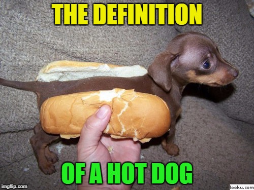 Raydog looks yummy. Food week by TruMooCereal. | THE DEFINITION; OF A HOT DOG | image tagged in funny,memes,food week | made w/ Imgflip meme maker