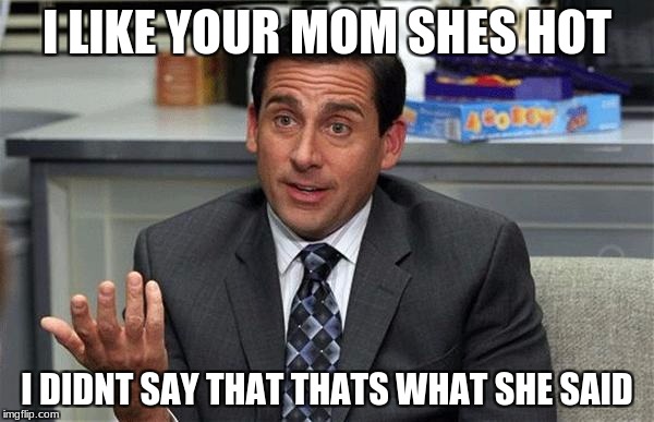 That's what she said | I LIKE YOUR MOM SHES HOT; I DIDNT SAY THAT THATS WHAT SHE SAID | image tagged in that's what she said | made w/ Imgflip meme maker