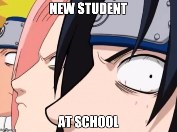 Naruto, Sasuke, and Sakura | NEW STUDENT; AT SCHOOL | image tagged in naruto sasuke and sakura | made w/ Imgflip meme maker