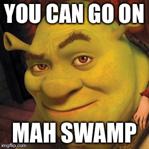 Shrek Sexy Face | YOU CAN GO ON; MAH SWAMP | image tagged in shrek sexy face | made w/ Imgflip meme maker
