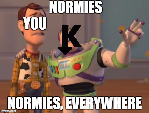 X, X Everywhere | NORMIES; YOU; NORMIES, EVERYWHERE | image tagged in memes,x x everywhere | made w/ Imgflip meme maker