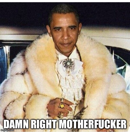 Pimp Daddy Obama | DAMN RIGHT MOTHERF**KER | image tagged in pimp daddy obama | made w/ Imgflip meme maker