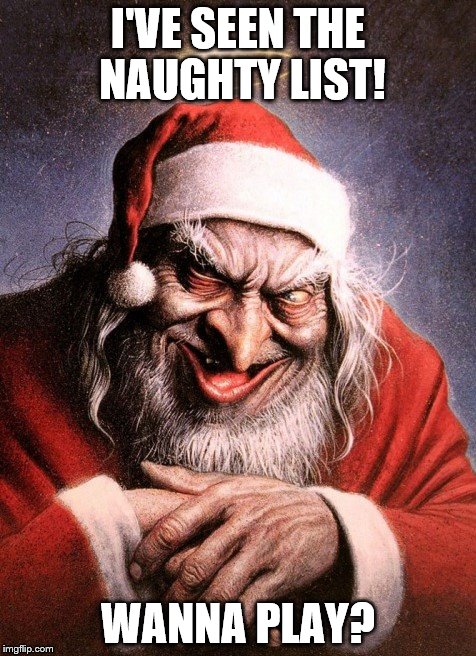 I'VE SEEN THE NAUGHTY LIST! WANNA PLAY? | image tagged in santa2 | made w/ Imgflip meme maker