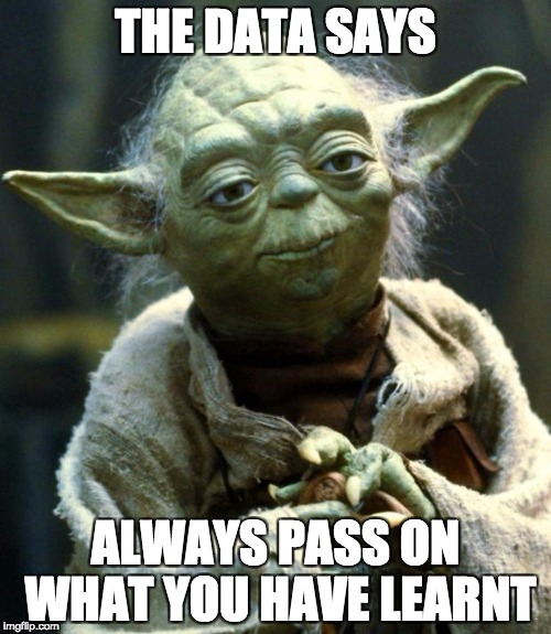 Star Wars Yoda Meme | THE DATA SAYS; ALWAYS PASS ON WHAT YOU HAVE LEARNT | image tagged in memes,star wars yoda | made w/ Imgflip meme maker