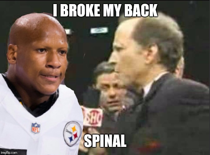 Broke my back spinal | I BROKE MY BACK; SPINAL | image tagged in nfl memes,pittsburgh steelers | made w/ Imgflip meme maker