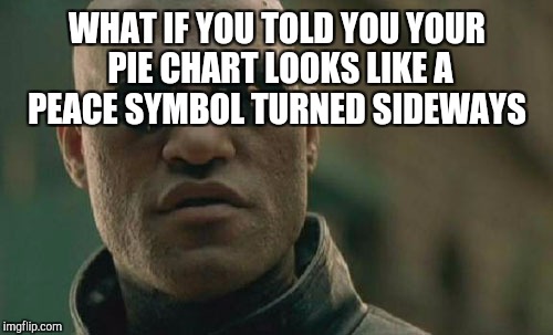 Matrix Morpheus Meme | WHAT IF YOU TOLD YOU YOUR PIE CHART LOOKS LIKE A PEACE SYMBOL TURNED SIDEWAYS | image tagged in memes,matrix morpheus | made w/ Imgflip meme maker