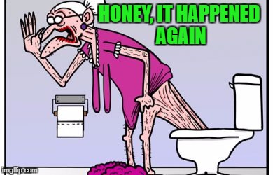 Grandma Toilet | HONEY, IT HAPPENED AGAIN | image tagged in memes,toilet humor,old woman | made w/ Imgflip meme maker