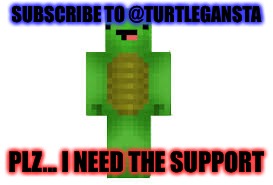 YouTube channel  | SUBSCRIBE TO @TURTLEGANSTA; PLZ... I NEED THE SUPPORT | image tagged in minecraft | made w/ Imgflip meme maker