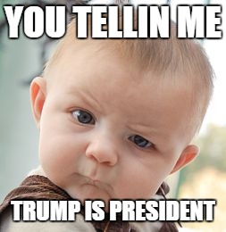 Skeptical Baby Meme | YOU TELLIN ME; TRUMP IS PRESIDENT | image tagged in memes,skeptical baby | made w/ Imgflip meme maker