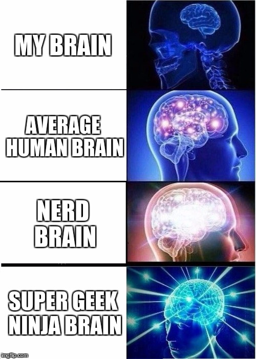 Expanding Brain Meme | MY BRAIN; AVERAGE HUMAN BRAIN; NERD BRAIN; SUPER GEEK NINJA BRAIN | image tagged in memes,expanding brain | made w/ Imgflip meme maker